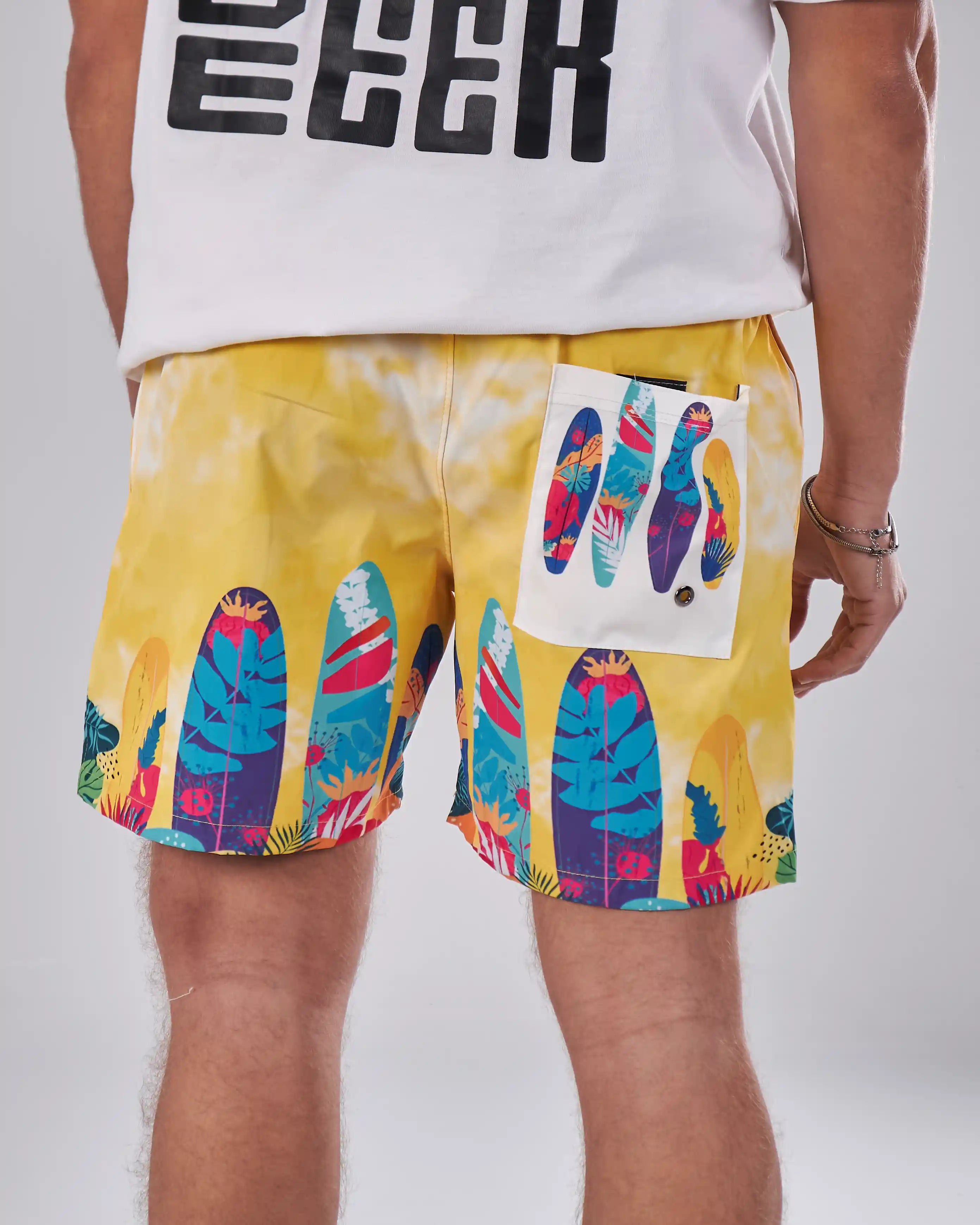 Swimshort – Yellow Surfboard Print