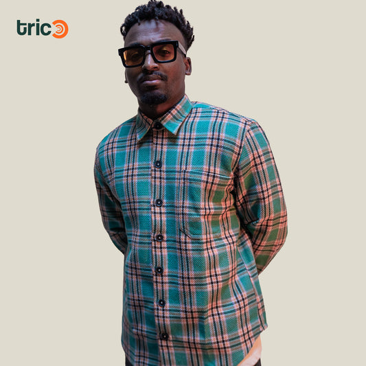 Relaxed Wool Shirt - Orange and Green
