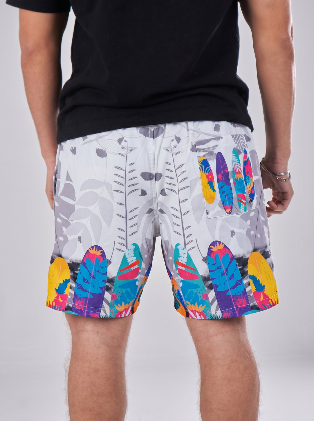 Swimshort – Grey Surfboards Tropical Print