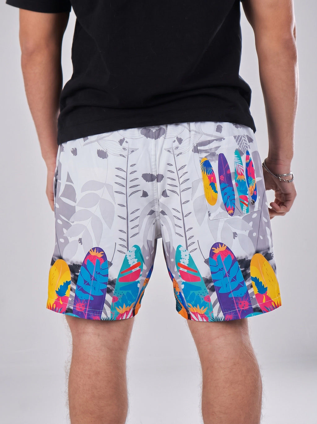 Swimshort – Grey Surfboards Tropical Print