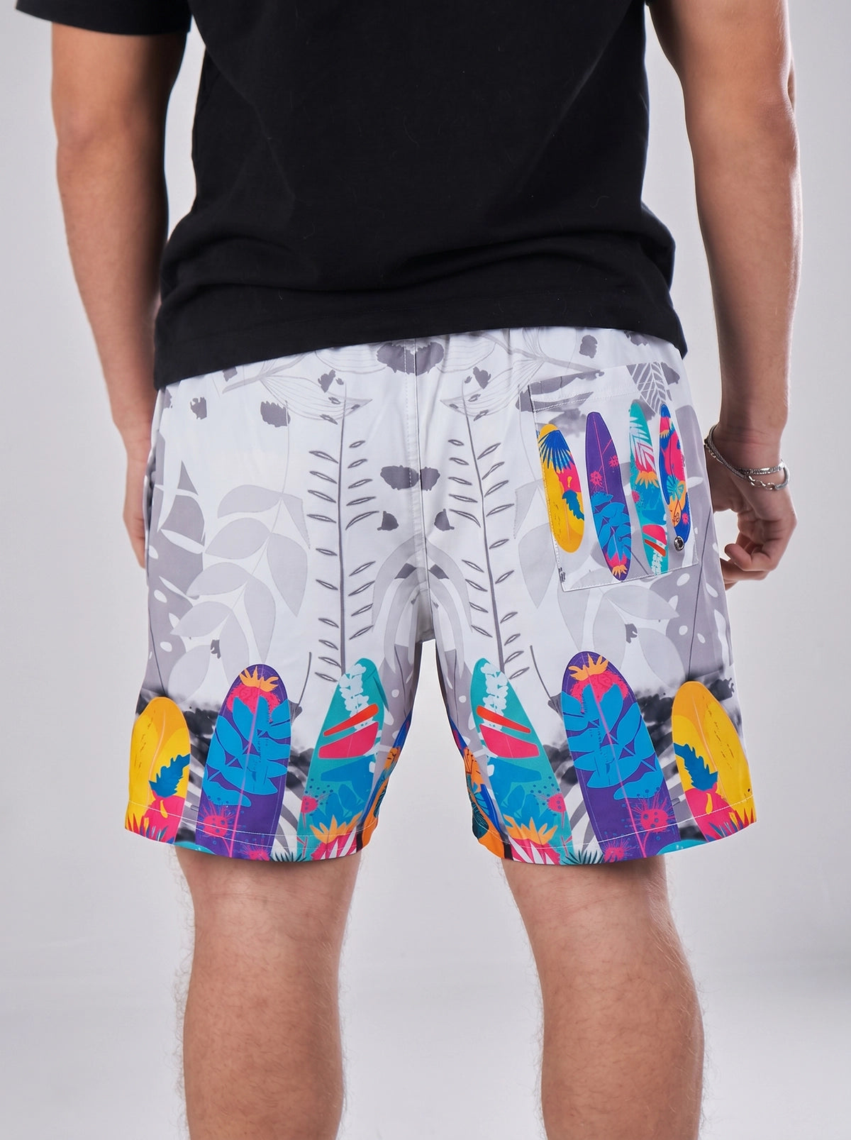 Swimshort – Grey Surfboards Tropical Print