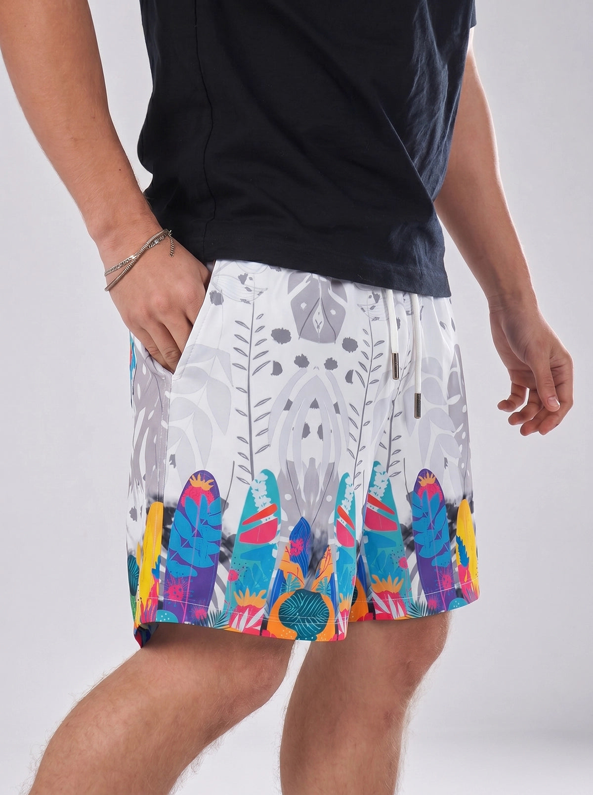 Swimshort – Grey Surfboards Tropical Print