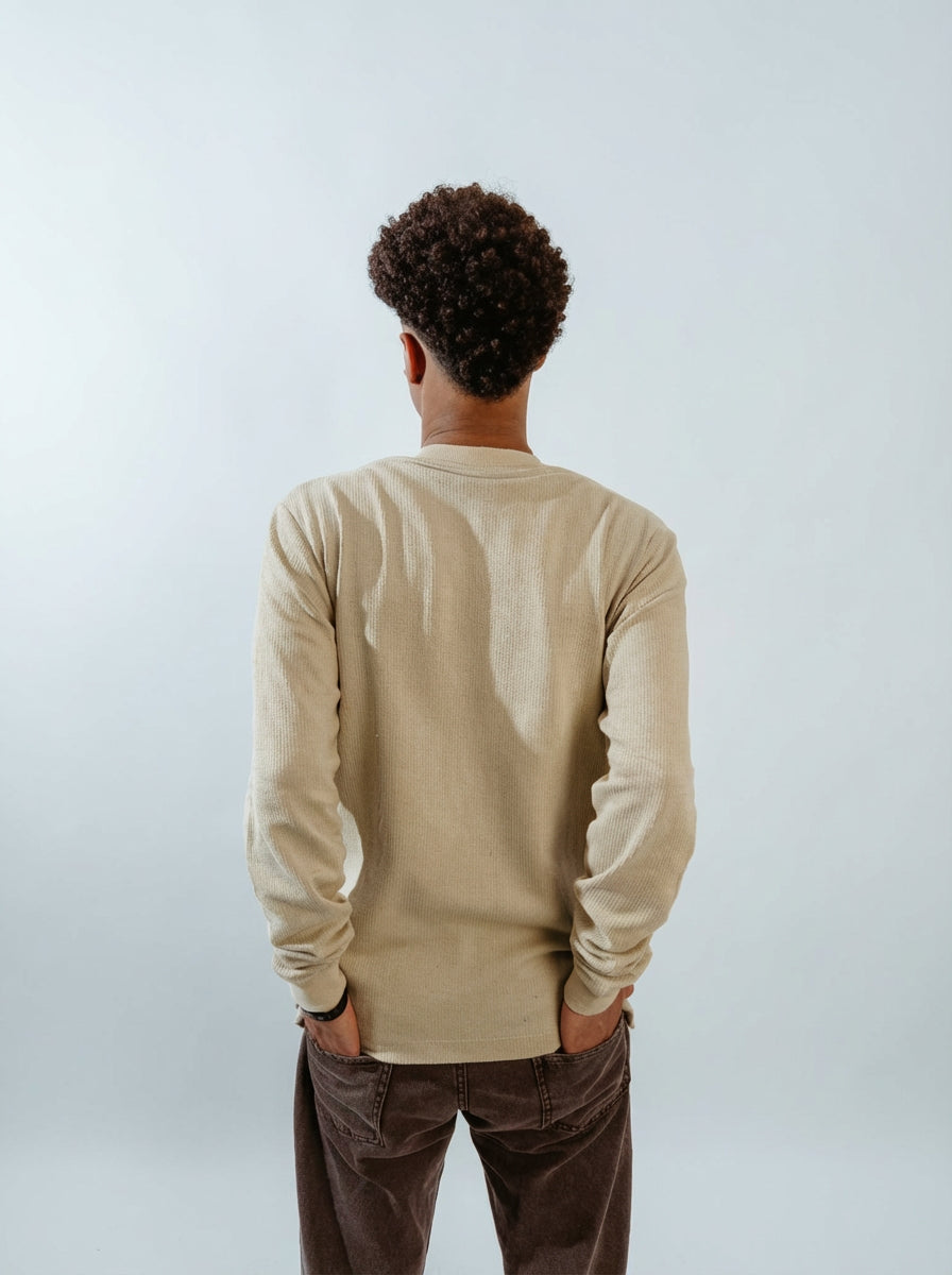 Ribbed Long Sleeves Undershirt - Beige