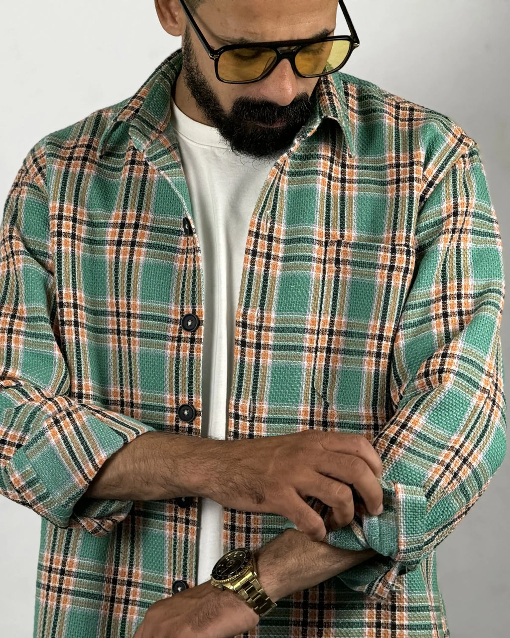 Relaxed Cotton Shirt - Orange & Green
