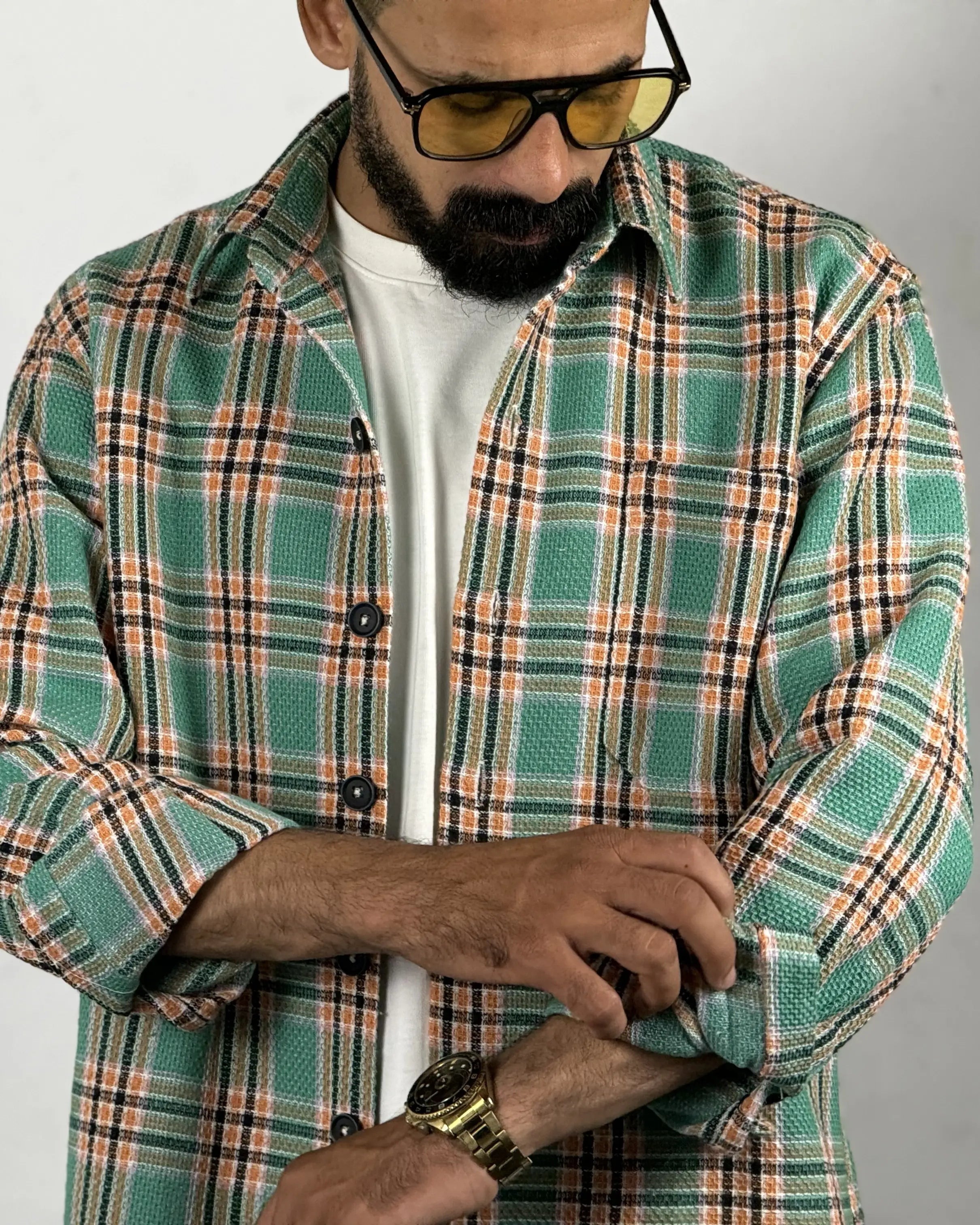 Relaxed Cotton Shirt - Orange & Green