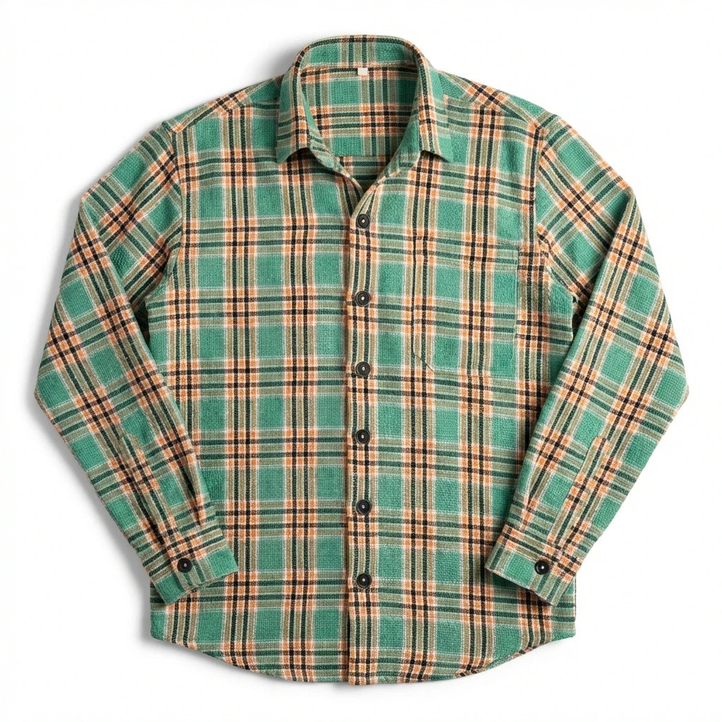 Relaxed Cotton Shirt - Orange & Green