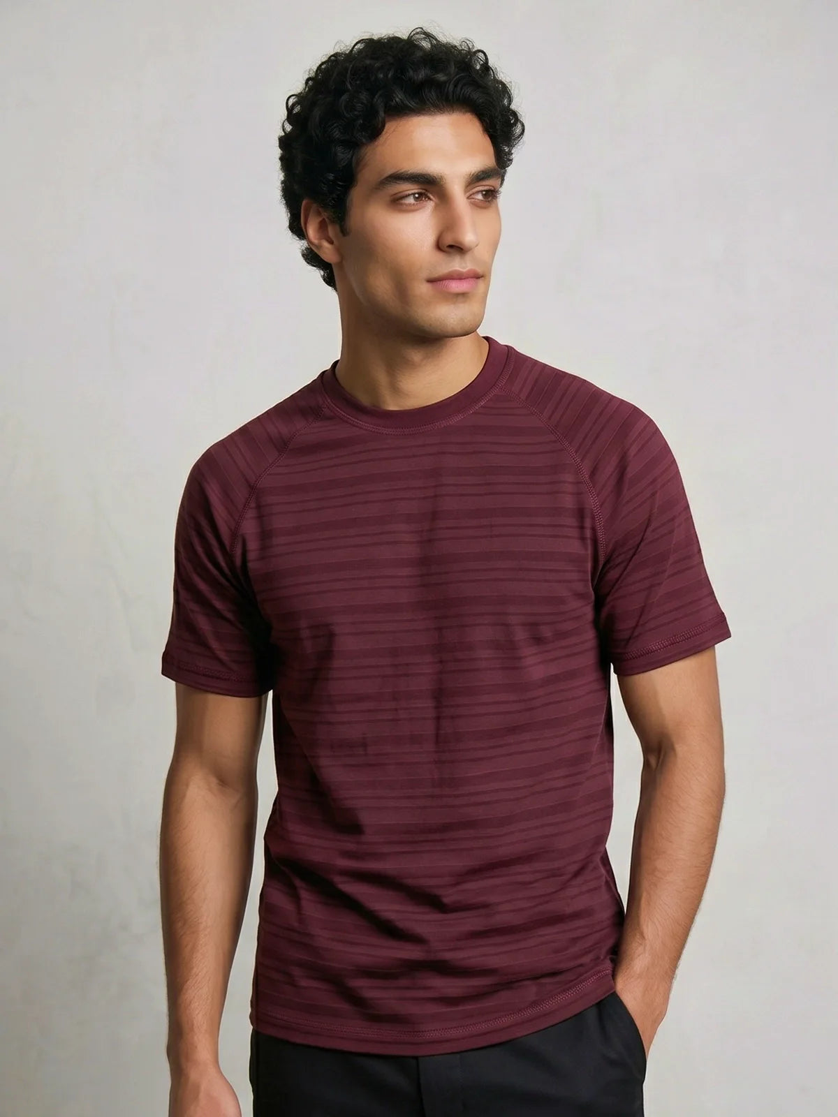 TriC Stripe Texture Tee - Burgundy