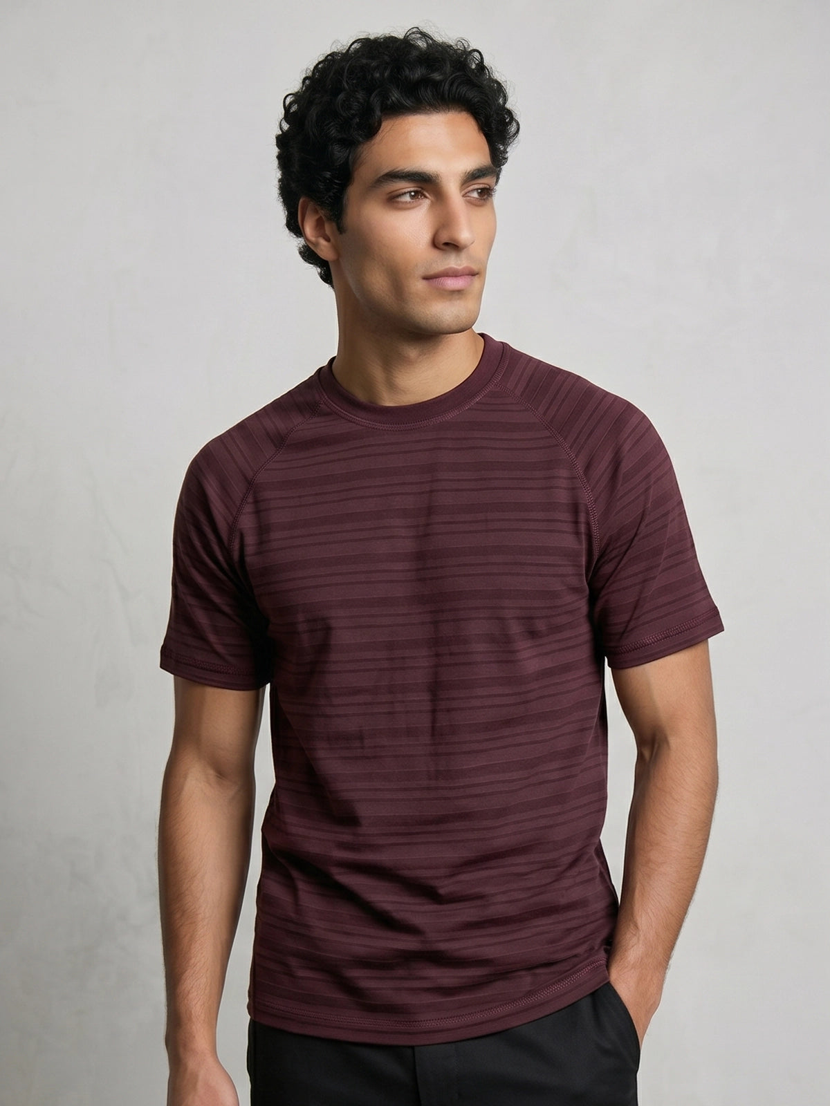 TriC Stripe Texture Tee - Burgundy